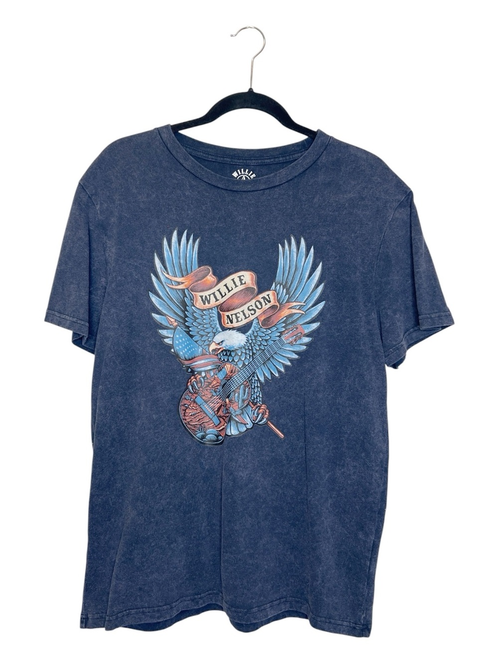Willie Nelson Eagle Guitar Graphic Print Vintage Wash Tee size Medium